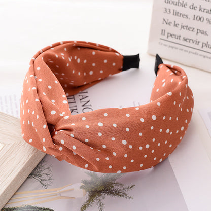 Korean style simple temperament headband women's polka dot cross knotted head buckle cartoon cloth hairpin Korean style headband hair cave