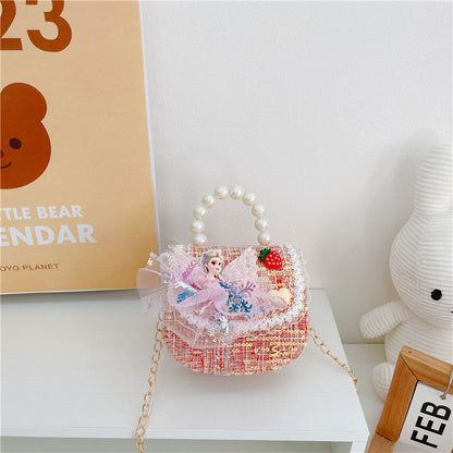 Children's Bags Girls Cute Little Princess Crossbody Bag Cartoon Little Girl Pearl Handbag Versatile Chain Shoulder Bag