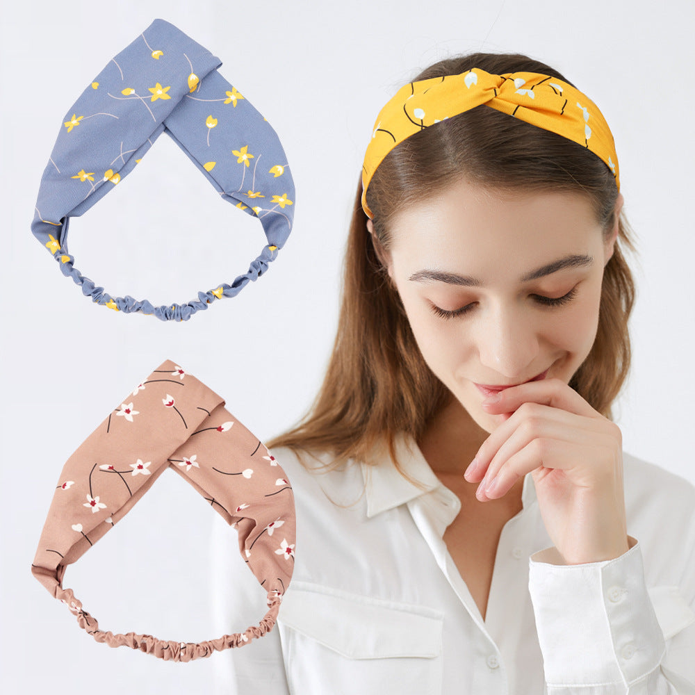 Korean style small daisy cross headband women's European and American face wash headband simple elastic wide edge headband wholesale