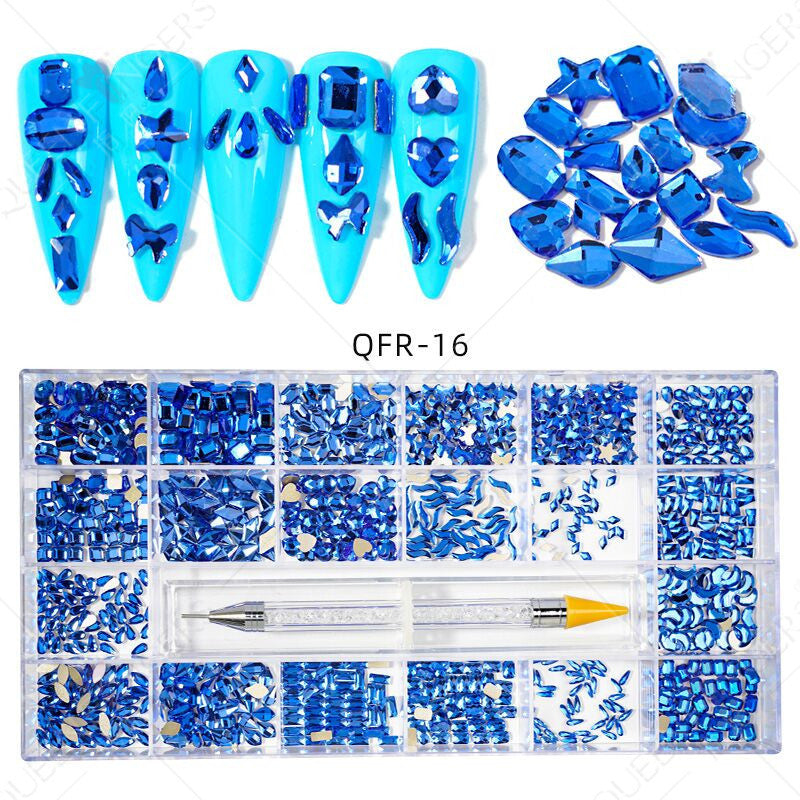 Nail art diamond jewelry 21-grid flat-bottomed special-shaped diamonds of different sizes mixed nail art diamonds special-shaped glass diamonds DIY accessories set