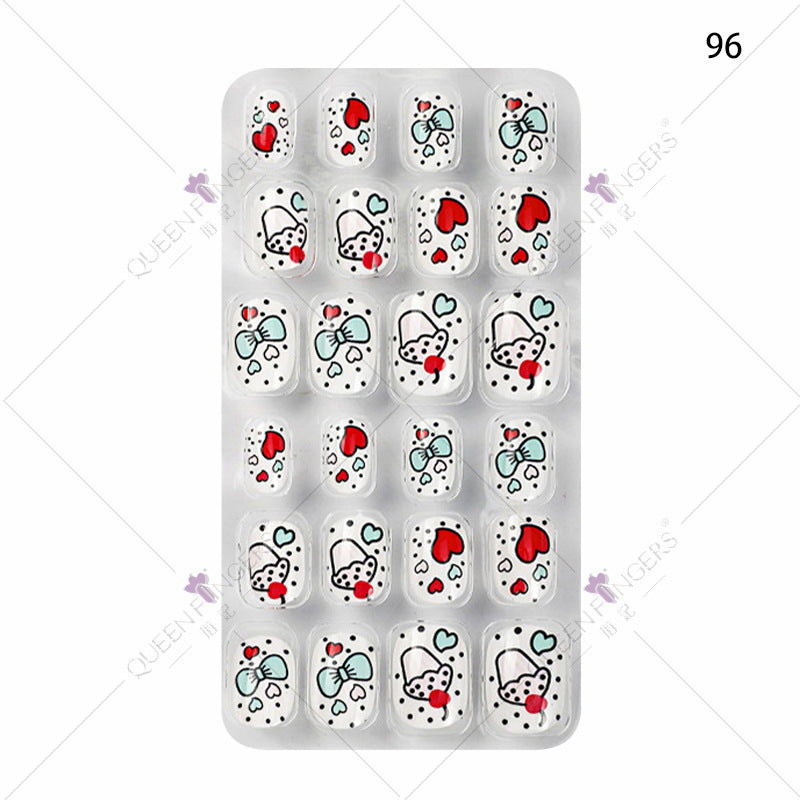 Zhifei nail art children's finished nail pieces 24 pieces flame cartoon bagged wearable finished nail art children's patches