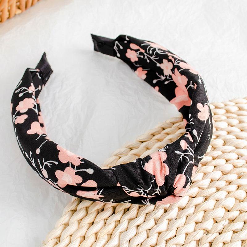 French face wash headband female European and American ethnic style knotted head buckle small floral fabric wide-brimmed headband hair cave female