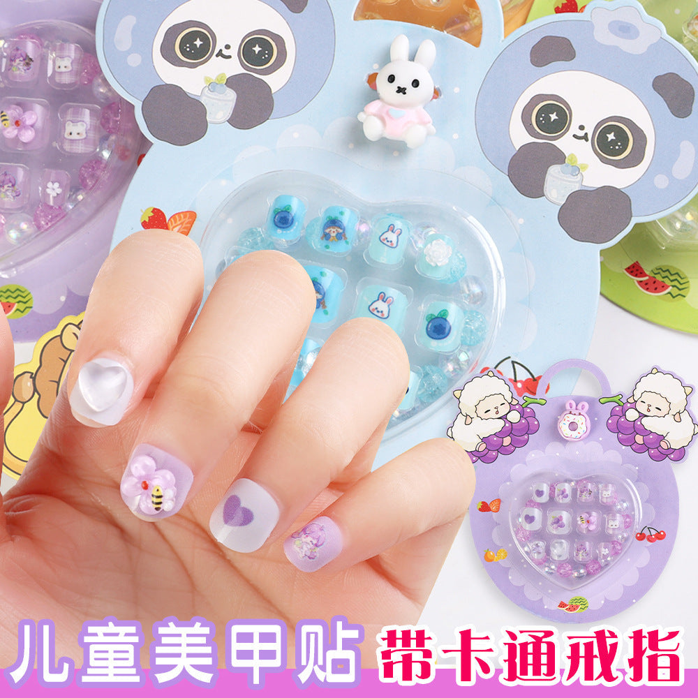 Cross-border nail art children's wearable cartoon animal adhesive nail pieces finished nail pieces fake nails with diamond nail patches