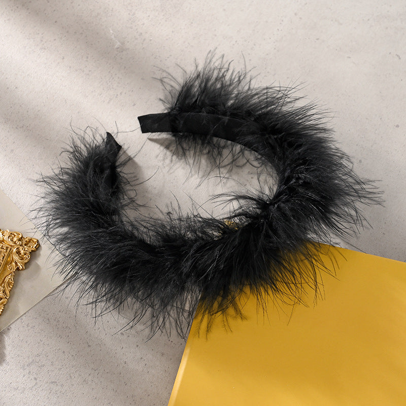 Korean high-end niche ostrich feather large intestine hair ring satin hair band hair ring pig large intestine black free shipping