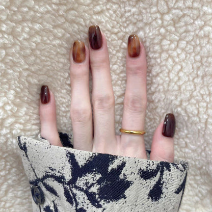 Autumn and winter ins style wear short brown smudge hot girl nail stickers marble nail art nail tips wholesale