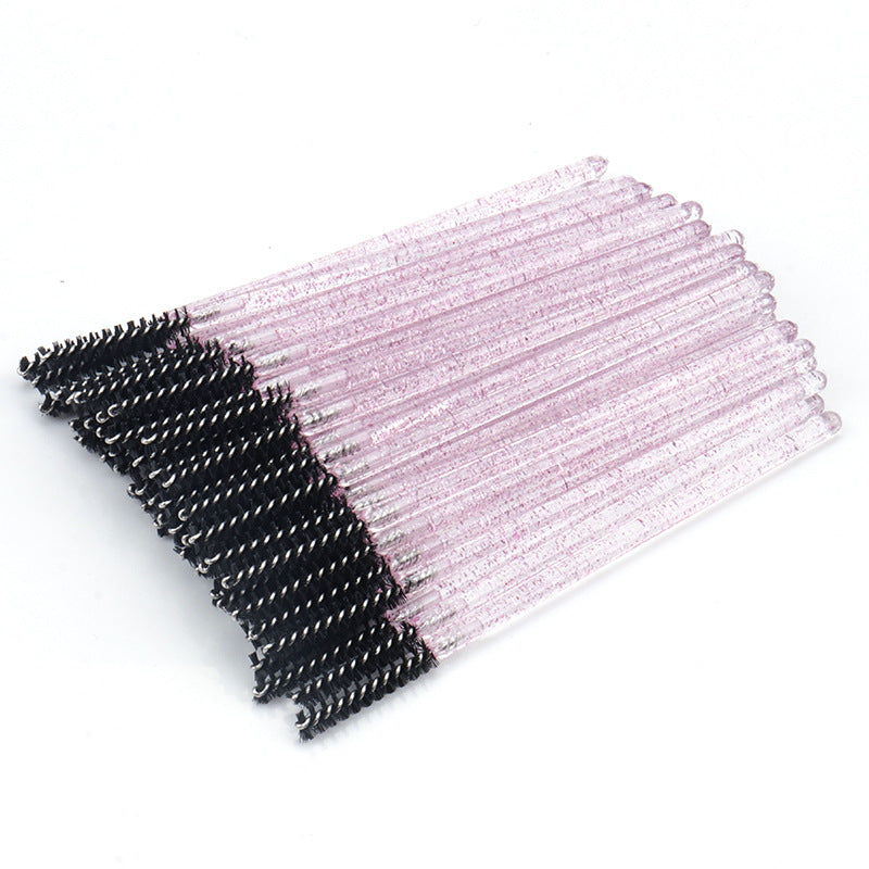 Wholesale disposable grafting eyelash brush crystal glitter rod eyebrow brush straight bright rod eyelash comb 50/pack opp bag