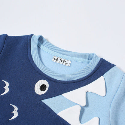 2024 Autumn and Winter New Boys Sweatshirt Shark Children Baby Clothing Plus Velvet Warm Pullover One Piece Delivery