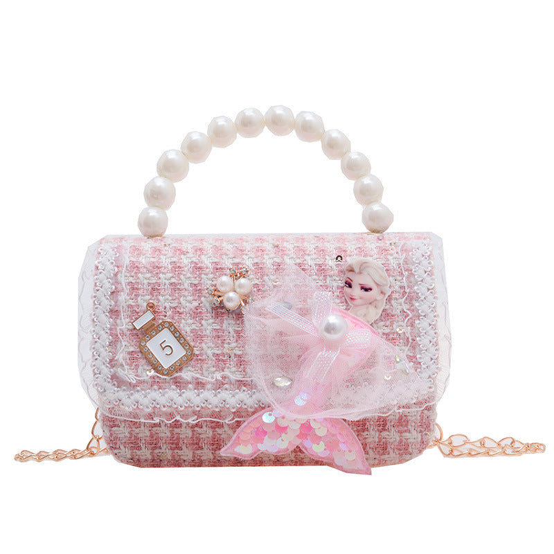 Children's messenger bag fashionable girl princess small fragrance style pearl hand-held change small shoulder bag cute girl shoulder bag 