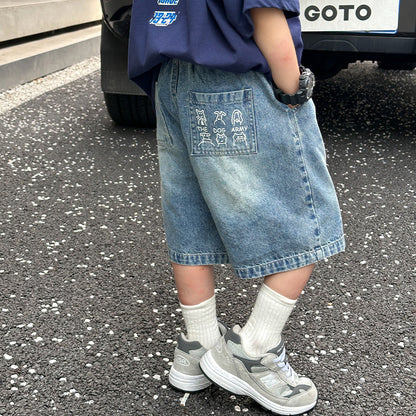 Boys denim shorts children's pants baby loose straight shorts 2024 summer boys new casual pants