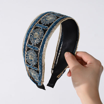 Cross-border new blue wide-brimmed sunflower headband high skull top pressure cool headband manufacturer headband hair accessories wholesale