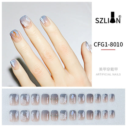 New hot sale wearable nail tips wholesale French simple ice transparent nail art finished product removable nail stickers thin