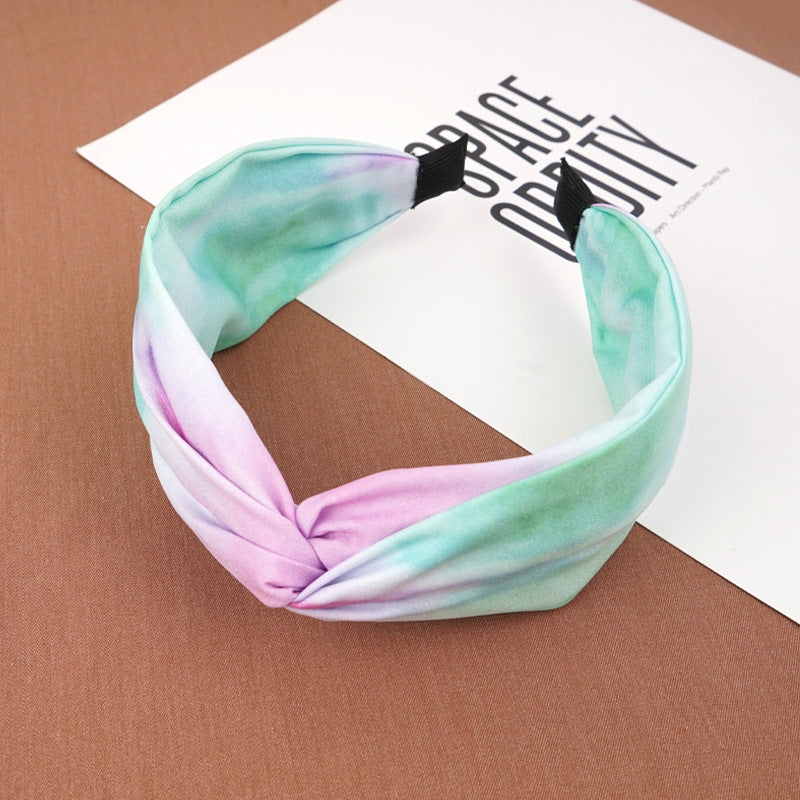 Factory direct sales European and American hot selling cross knotted headband hairpin tie dye mixed color fabric headband headband hair accessories for women