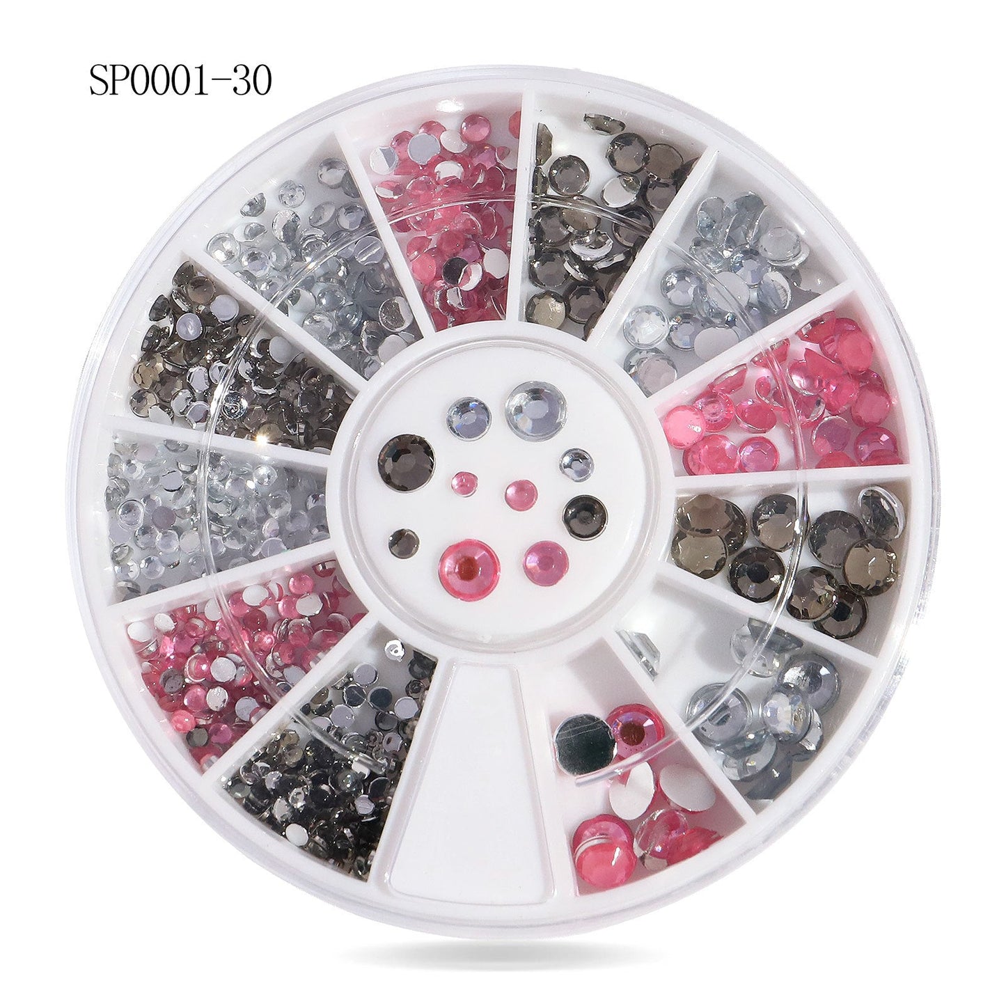 Cross-border nail art accessories nail flat bottom fantasy alloy diamond special-shaped white AB rhinestone accessories 12 grid turntable wholesale