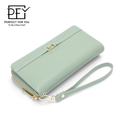 Perfect For You women's wallet solid color long large capacity multi-card slot zipper bag clutch purse 