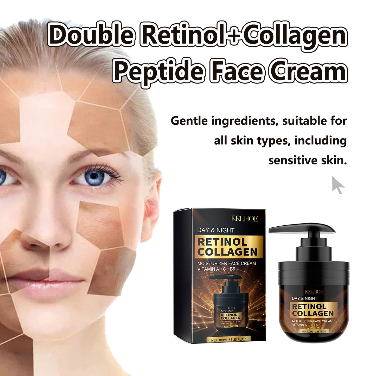 EELHOE Retinol Moisturizing Cream Firms Facial Loose Skin, Delicates Pores, Hydrates and Anti-Wrinkle Cream 