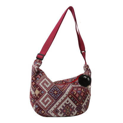 New ethnic style retro fashion design large capacity leisure texture lazy wide band shoulder crossbody dumpling bag 