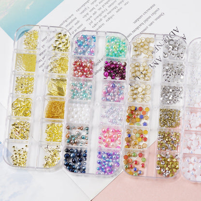 Nail accessories rhinestones flat bottom diamonds hollow rivet nail stickers diamond sequins colored diamonds flat bottom pearl shell pieces Japanese style