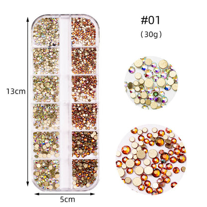 Zhifei nail art high silver flat bottom diamond 12 styles nail art fantasy color AB water diamond decoration shiny diamond long box