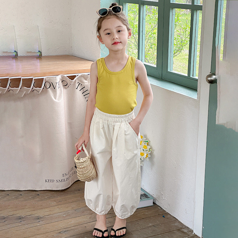 Children's cotton anti-mosquito pants summer thin cotton leggings pants Korean version of fat cool fat harem pants cotton yarn