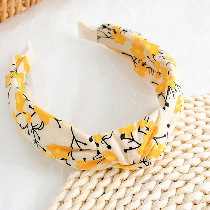 French face wash headband female European and American ethnic style knotted head buckle small floral fabric wide-brimmed headband hair cave female