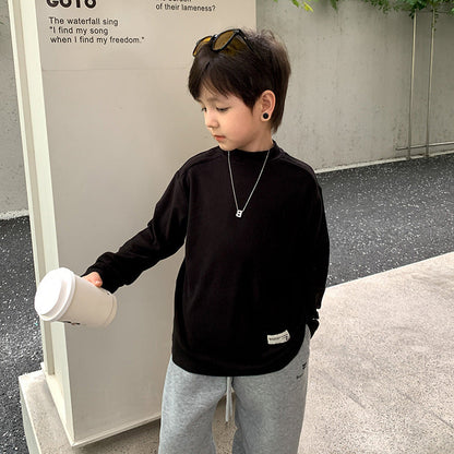 Amo Beibei children's 2024 spring mid-collar modal bottoming shirt for boys and girls baby label comfortable long-sleeved T-shirt