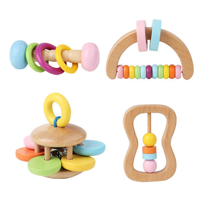 Wooden rattle four-piece set Orff musical instrument hand-grasped rattle infant soothing grasp early education educational toy 