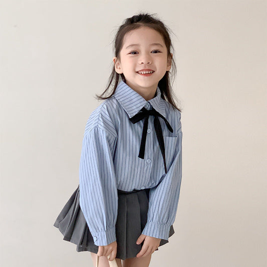 Korean children's clothing 2024 autumn new girls' college style long-sleeved shirt Korean version of small and medium-sized children's fashionable lapel shirt