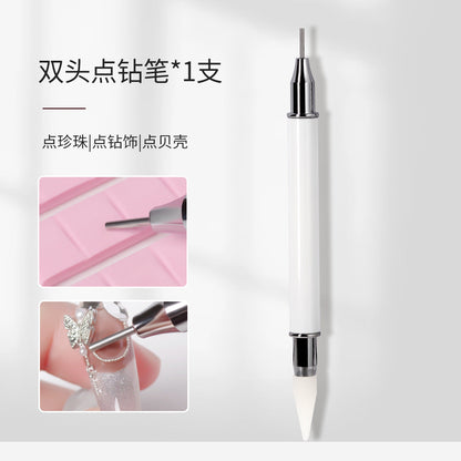 Nail art pen tools wholesale small white double head diamond pen crayon head silicone press pen diamond decoration steel bead painting flower