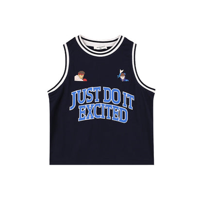 Children's tops boys 2024 summer new loose letter vest baby breathable mesh contrast color basketball uniform trend