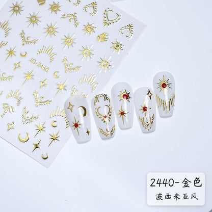 Internet celebrity gold and silver star and moon nail stickers liquid hollow metal four-star mango bubblegill waterproof adhesive nail stickers