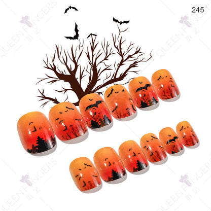 Children's wearable nail tips Halloween 24 pieces of wearable nail tips children's false nail patches manicure finished nail tips