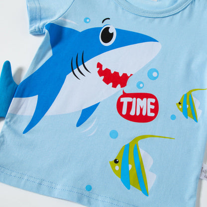 betop new children's short-sleeved cartoon three-dimensional shark top boy's pure cotton T-shirt summer clothes one piece