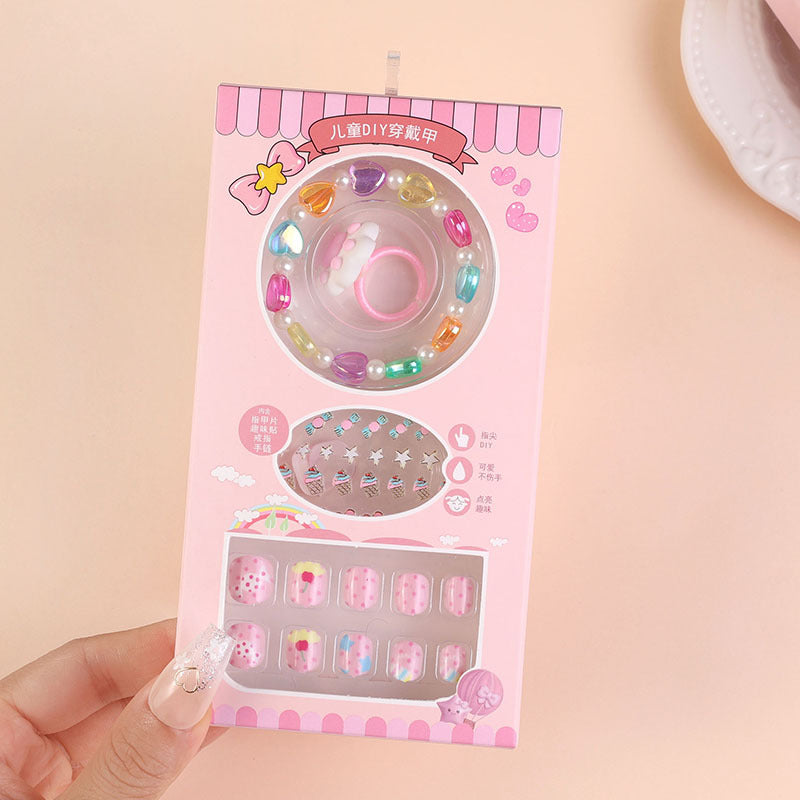 Children's nail stickers girls self-adhesive jelly glue nail stickers finished nail pieces cartoon stickers false nails wear nails