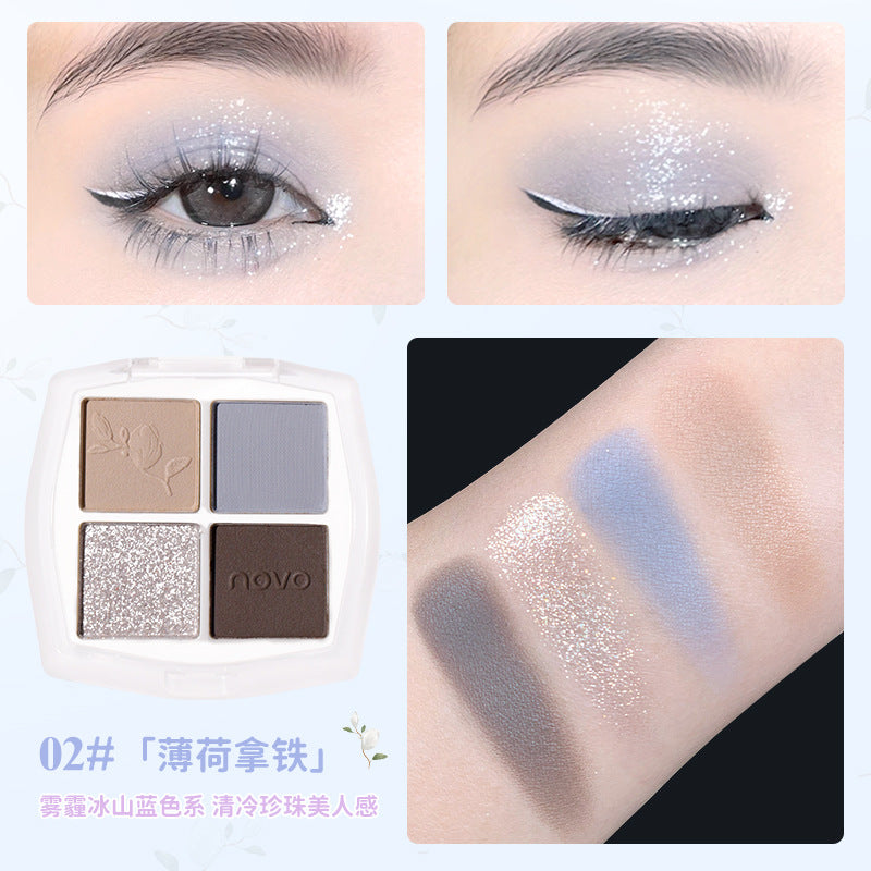 NOVO Begonia Drunk Sun four-color eyeshadow palette pearlescent matte pure desire style bare face milk tea earth color affordable makeup 