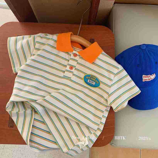 Children's POLO shirt 2023 Bangcheng summer style boys and small children's jacquard striped POLO shirt label T-shirt trend C0065