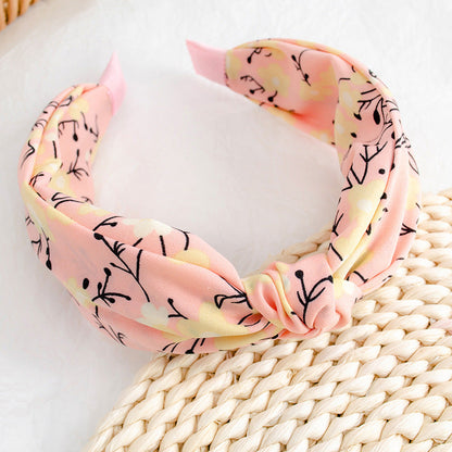 French face wash headband female European and American ethnic style knotted head buckle small floral fabric wide-brimmed headband hair cave female