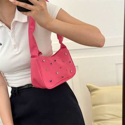 Simple popular colored diamond bag for women 2024 autumn new fashion shoulder bag candy color pleated handbag underarm bag 