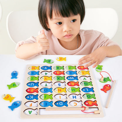 Children's wooden early education color classification enlightenment number letter recognition matching magnetic fishing game educational toy