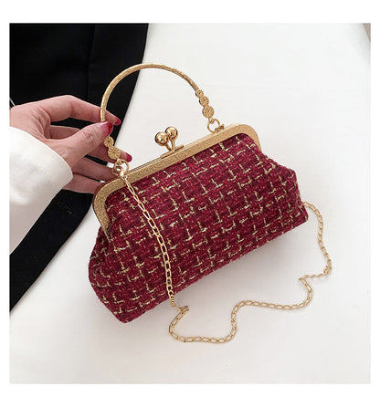 Woven shell bag women 2024 autumn and winter new simple woven fashion chain bag casual shoulder messenger bag 