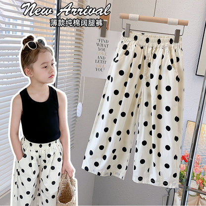 Girls' summer pure cotton anti-mosquito pants large polka dot closed cotton loose fat grandma pants Yamamoto thin style cool Korean version