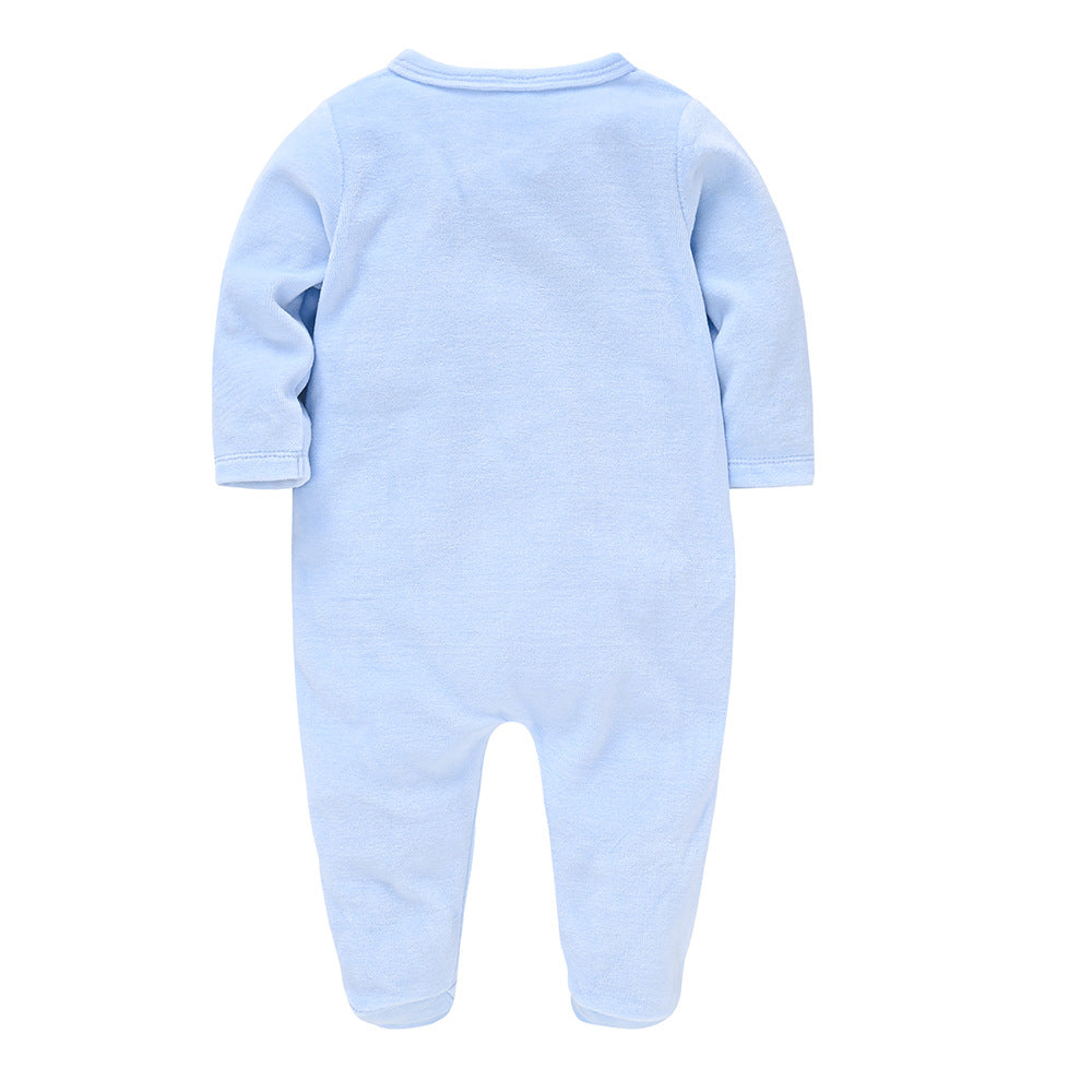 Manufacturer long-sleeved baby clothing 2-piece autumn and winter velvet boy newborn jumpsuit foot-covering clothes cross-border 