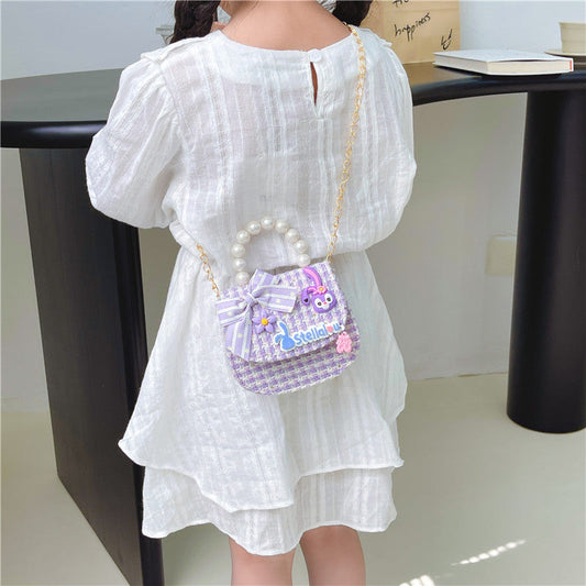 New style children's bag cute bow shoulder bag fashion pearl handbag cartoon chain crossbody bag wholesale