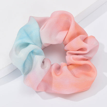 French new tie-dyed large intestine hair band female European and American mixed color simple head flower cloth art hair tie ponytail large intestine hair band