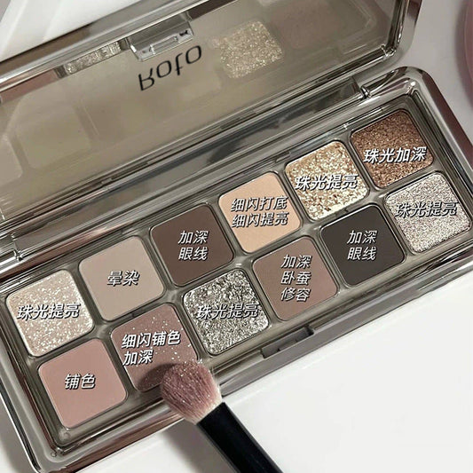 Beauty makeup ROTO cement tray 12 color eye shadow Douyin live broadcast pearlescent flash matte affordable earth color eye shadow wholesale