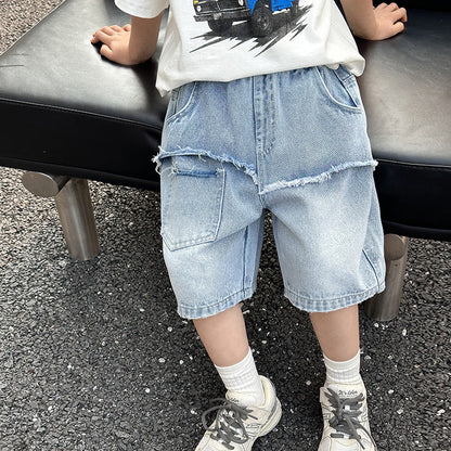 Boys denim shorts children's pants summer style medium and large children 2024 summer new style little boy loose shorts trend