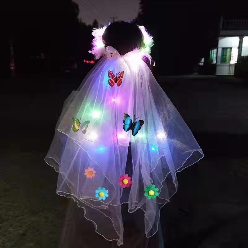 Crown veil super fairy luminous veil អ៊ីនធឺណេត តារាល្បី flash toy fairy veil LED light garland night market batch batch