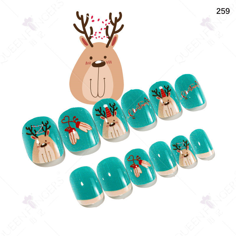 Christmas children's nail tips short wearable nail tips finished cute nail art children's nail art fake nail tips