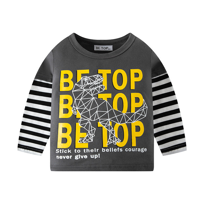 New autumn letter dinosaur color matching pure cotton round neck children's long-sleeved T-shirt boy bottoming shirt one piece on behalf of the tide