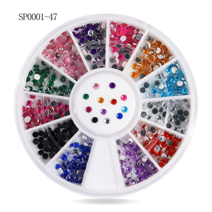 Cross-border nail art accessories nail flat bottom fantasy alloy diamond special-shaped white AB rhinestone accessories 12 grid turntable wholesale