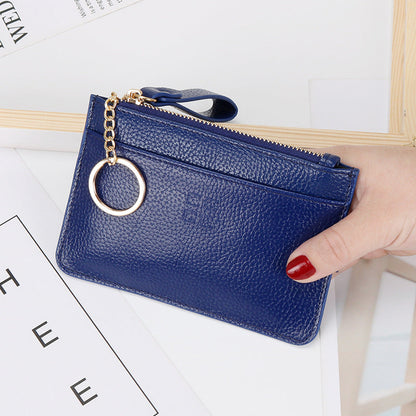 Genuine leather coin purse women's mini soft leather handbag new driving card holder ultra-thin coin zipper bag key bag 